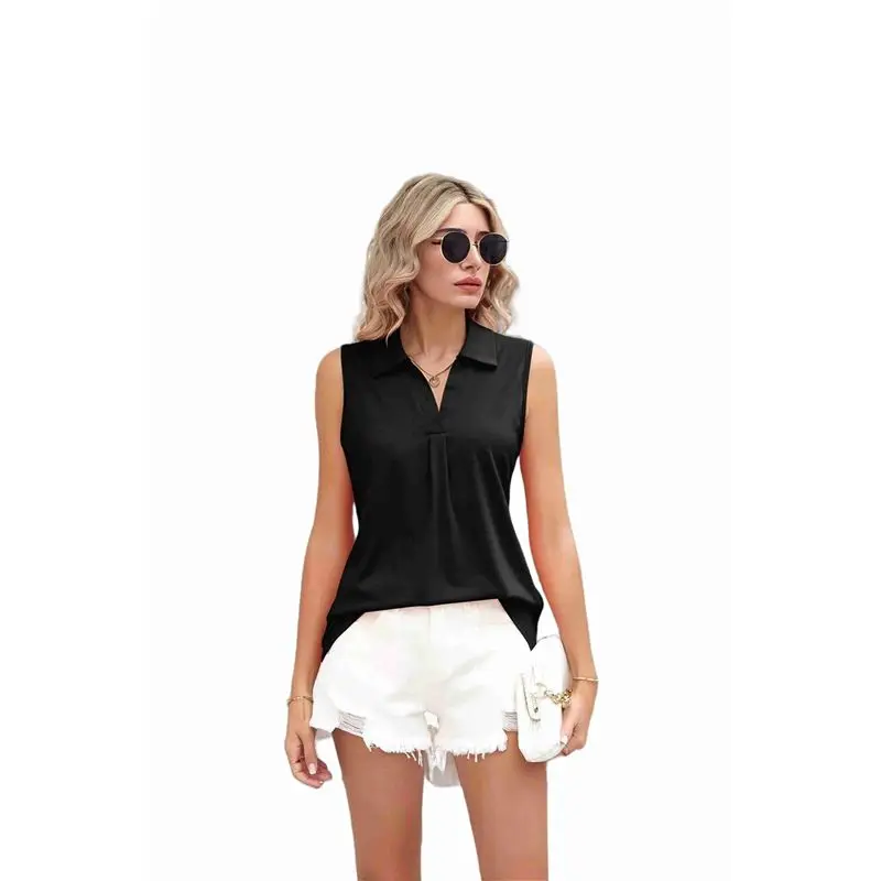

A09P Sleeveless Tops For Women - Summer V Neck Casual Tank Tops Loose Solid Collar Shirts