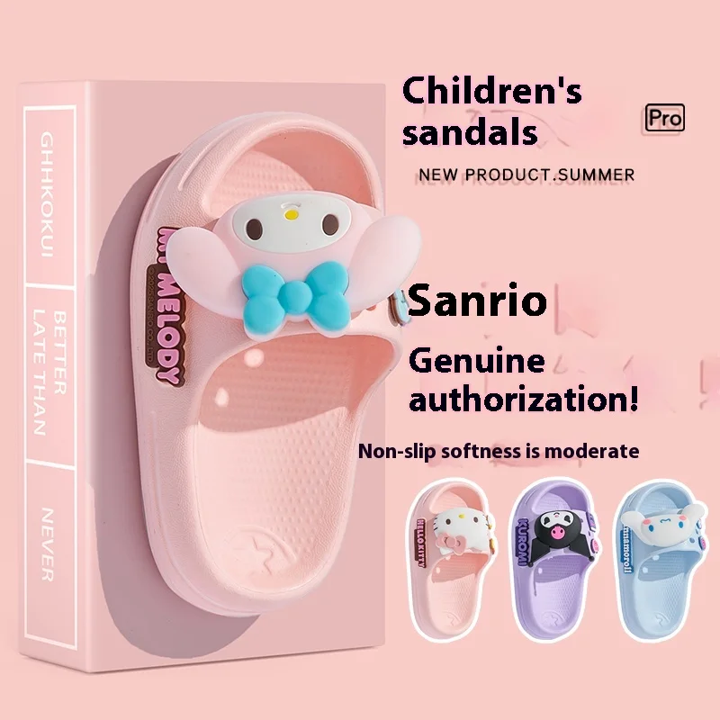 

Новые летние милые сандалии Sanrio для детей от 3 до 7 лет, нескользящие тапочки с закрытым носком, уличная садовая обувь для маленьких мальчиков и девочек