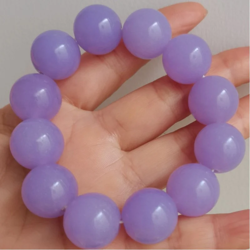 Quartz Rock Jade Bracelet Ice-like Emerald Violet Large round Beads Bracelet Jade Glutinous Purple Bracelet for Men and Women