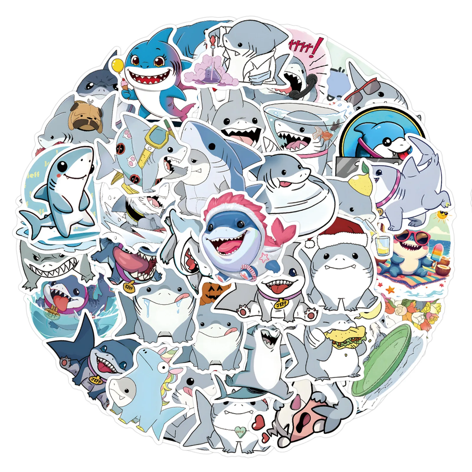 

54PCS Jeff the Shark Doodle Stickers Cartoon Cute Shark Funny Meme Creative DIY Pencil Case Laptop Trunk Waterproof Decal Toys
