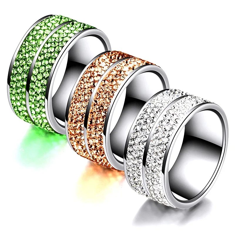 FairLadyHood  11mm e Version  AAA Brown/Green/White Zicorn  Stainless  Steel Six Rows Of Zicorn  Stainless Steel  Ring