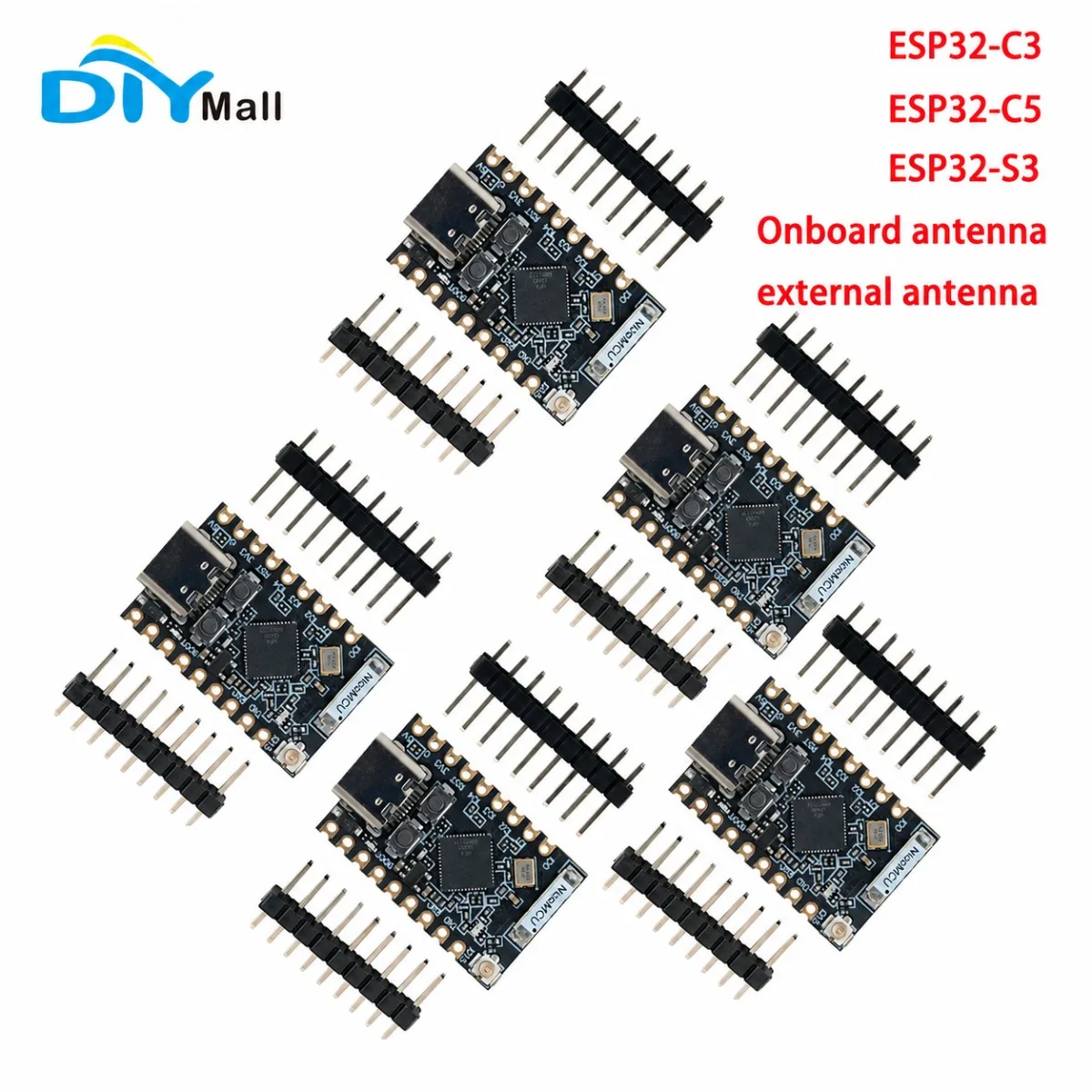DIYmall 5PCS ESP32-C3 C5 S3 Super Mini Development Board 2.4GHz WiFi Module with Onboard or External Antenna for IoT DIY Project