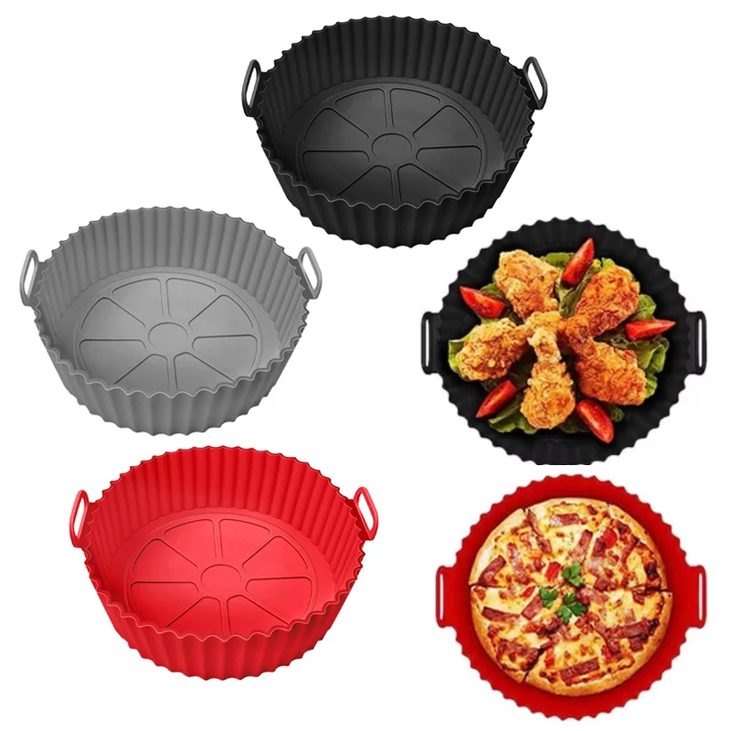

Silicone Basket Pot Tray Airfryer Liner for Air Fryer Reusable Container Accessories Pan Baking Mold Protector Kitchen Gadgets