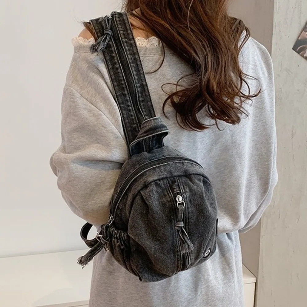 

Stylish Soft Denim Denim Backpack Lightweight Vintage Washed Crossbody Bag Multi Purpose Versatile Travel Mini Purse Casual Wear