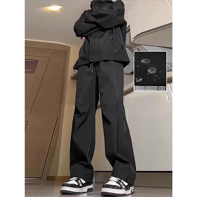 Thiened Fce الدفء الرجال الخريف الشتاء الرياضة في الهواء الطلق فضفاضة عادية مستقيم الساق السراويل مقاوم للماء ألياف البوليستر