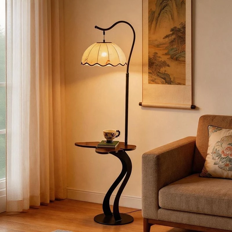 Mid Century Floor Lamp Living Room Sofa Bedroom Shelf Integrated Standing Atmosphere LED Home Decor