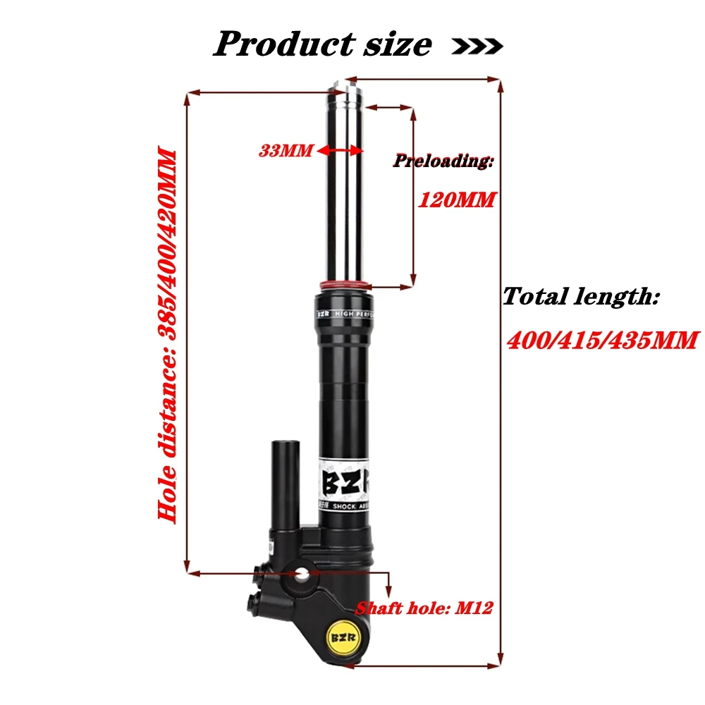 ユニバーサルeモーターサイクルスクーター,フロントショックアブソーバー,プリロード調整可能,33コア,385mm〜420mm, CYGNUS-X,niu n1s,u b,ninebot