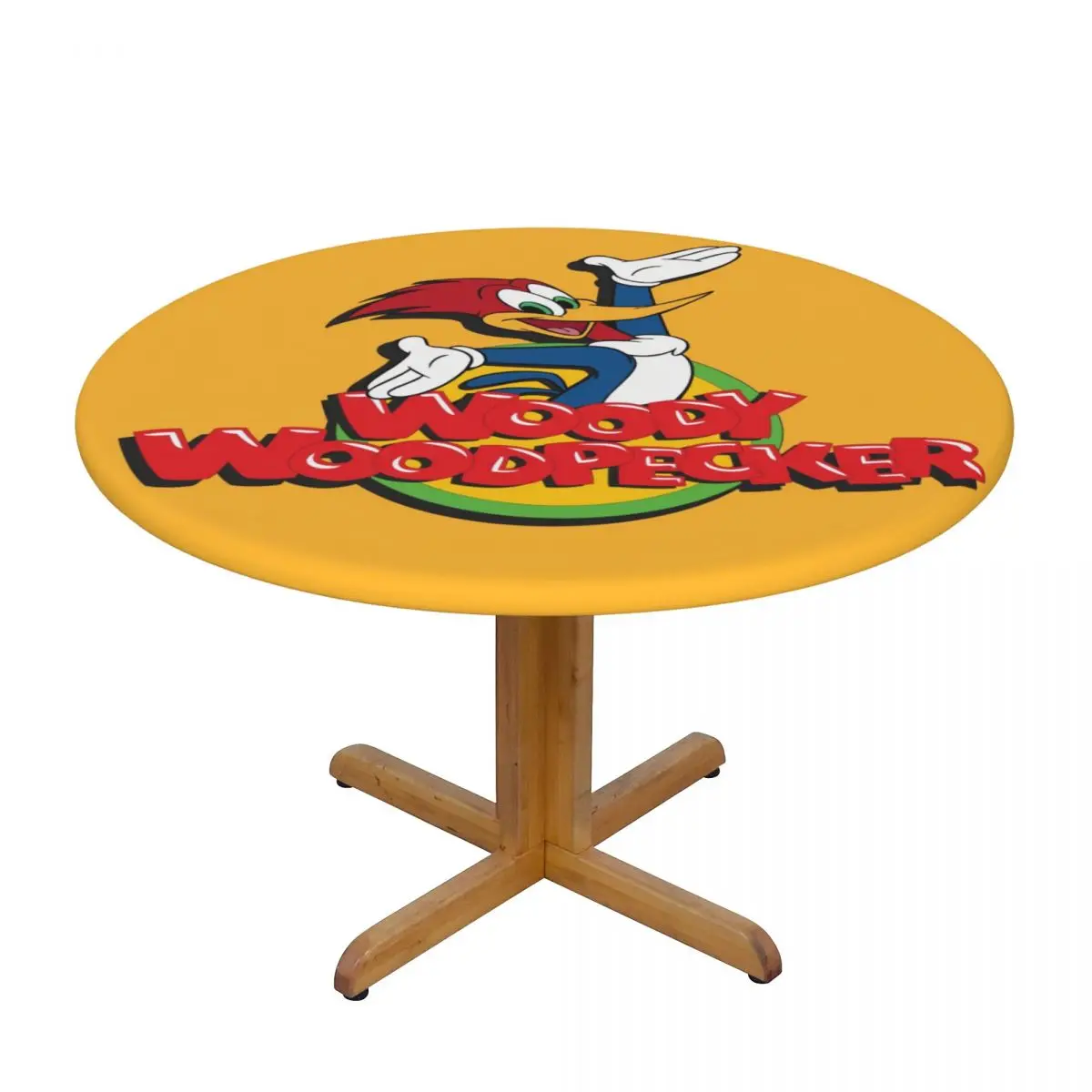 Custom Round Disney Cartoon Woody Woodpecker Animation Table Cover Elastic Fitted Table Cloth Backed Edge Tablecloth for Dining