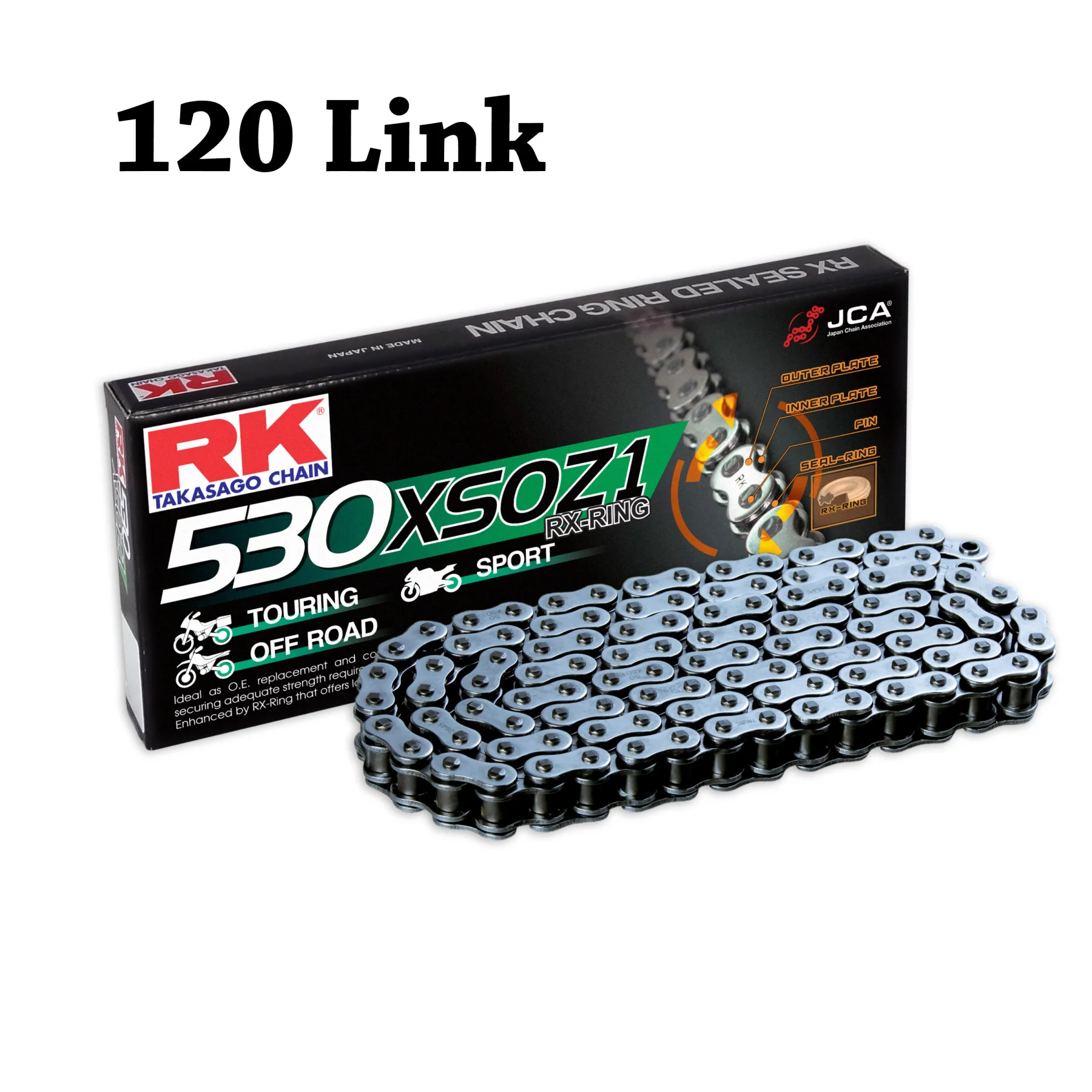 RK Motorcycle Chain X-Ring 530 XSO 120 L for Honda 250-300-600-700-750-1000 CRF/CBR/NC/CB/VT/XR/CBF/CMX/TRX/VTR/VFR/FJS/CR/CX/VF