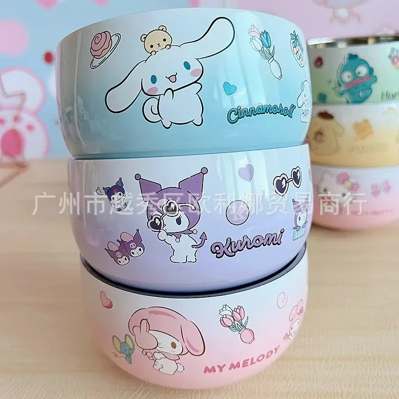 Sanrio Pochacco Mymelody Kuromi Cinnamoroll Cartoon Anti Scalding Bowls 304 Stainless Steel Thick Durable Soup Rice Bowls