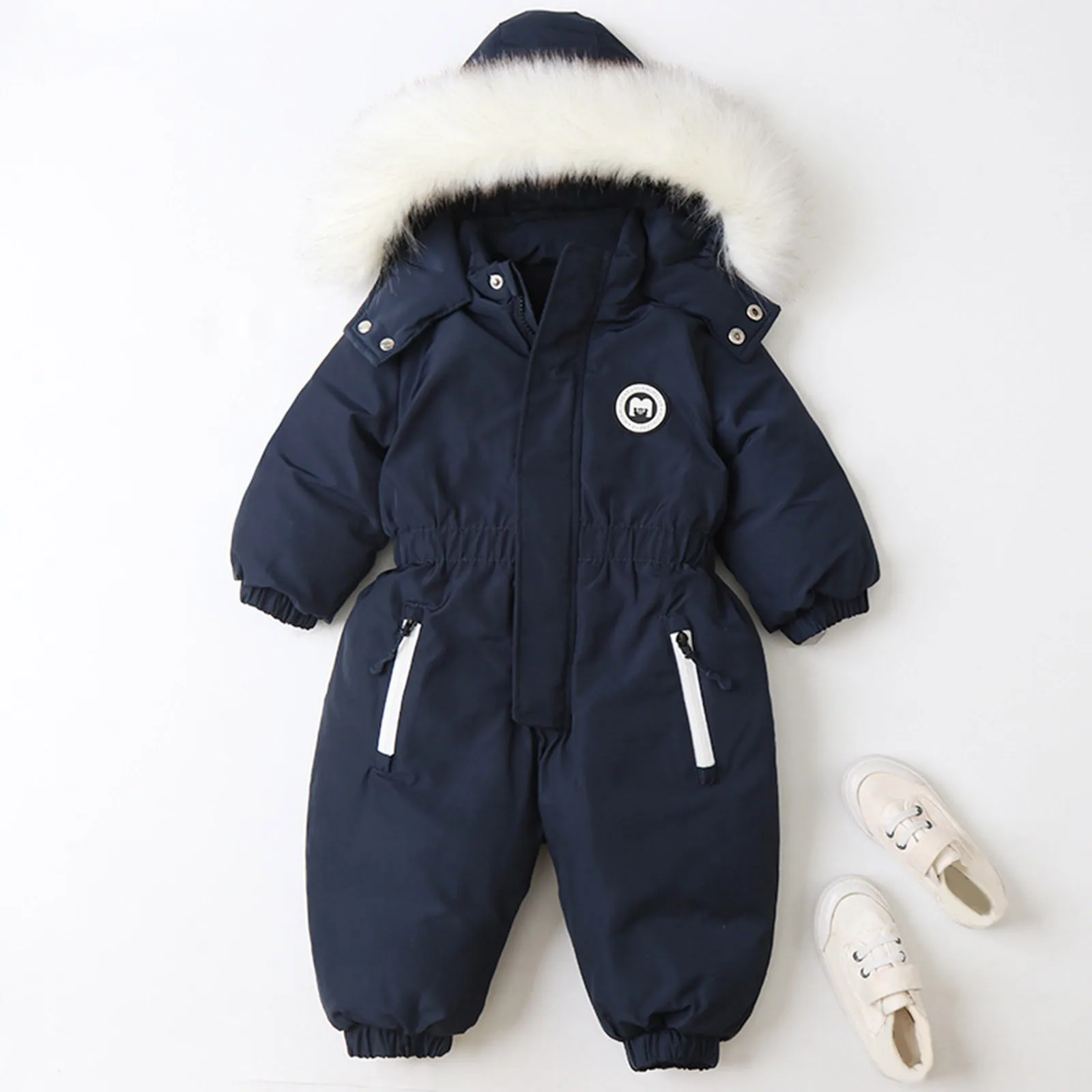 Autumn and Winter Baby Jumpsuit Warm Ski Suit Plus Velvet Solid Color Overalls Baby Clothes Waterproof Children Jacket Romper