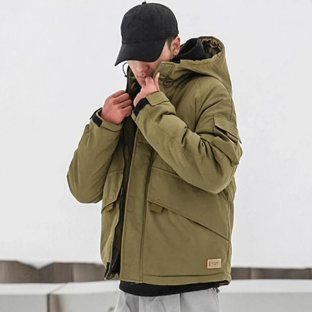 Parka 2023 New Fashion Mens Loose Casual Outdoor Jacket Thicken Warm Heavy Coat Winter Male Trendy Cargo Clothes Streetwear