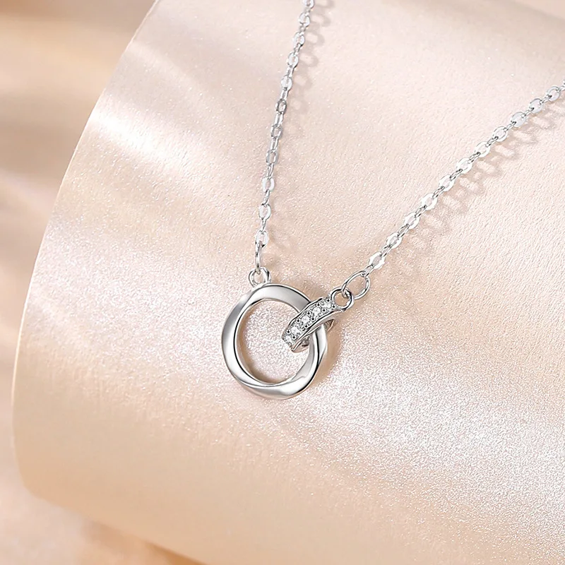 

Real 925 Sterling Silver Zircon Mobius Circle Pendant Choker Necklace for Women Cute Fine Jewelry Geometric Accessories