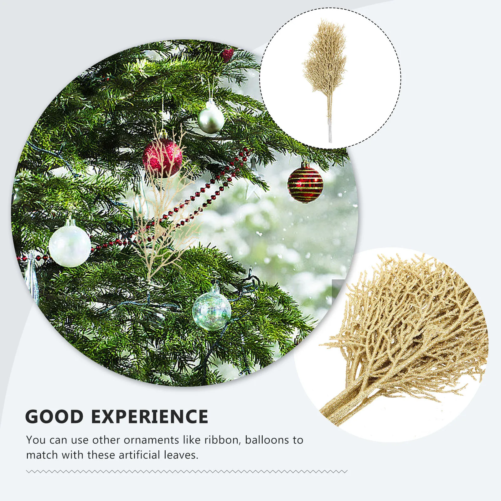 

HOMOCONO 10pcs Artificial Glitter Leaves Pine Twigs Simulated Fern Hanging Decor for Home Wedding Party Decoration