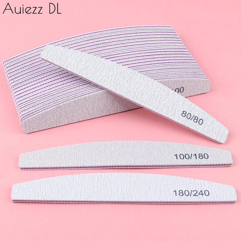 10Pcs Double Sided Nail Files For Manicure  100/180 thick Sandpaper 80/80 Grit Curved Buffer Block Washable Manicure Tools Set