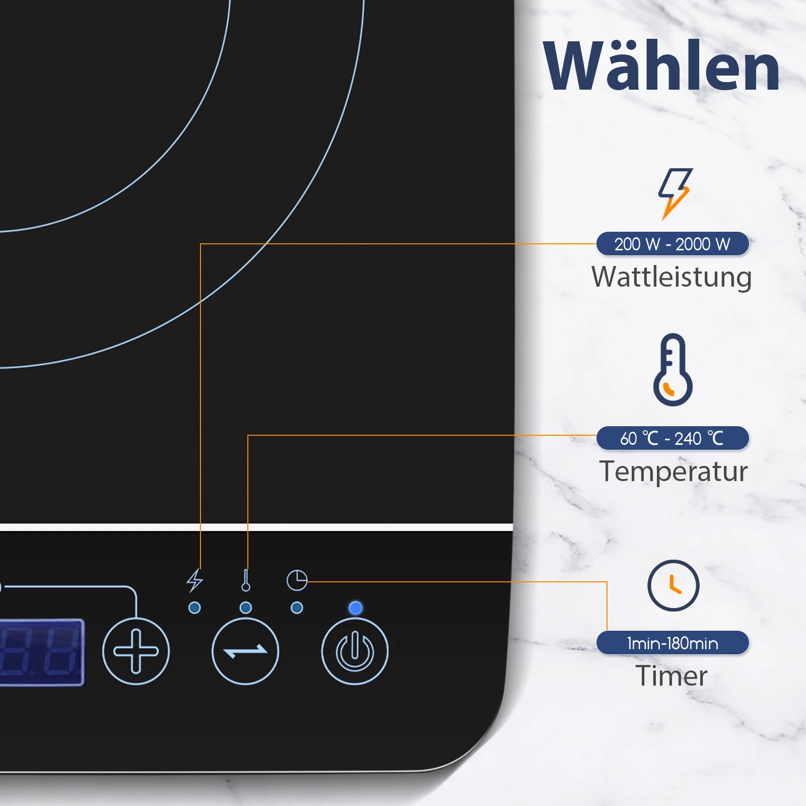 Aigostar BlueFire - موقد حثي محمول مع لوحة لمس. موقد الحث الكهربائي يصل إلى 240 ℃ و 2000 واط #3