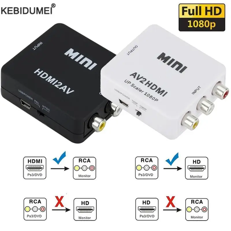 Adaptador escalador de 1080P HDMI a AV, convertidor compuesto de vídeo RCA a HDMI, compatible con CVSB L/R, caja convertidora de vídeo