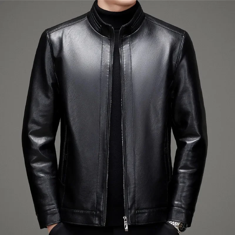 

Autumn ZDT-8043 Winter Men's Integrated Genuine Leather With Plush And Thickened Fur Casual Stand Collar Coat