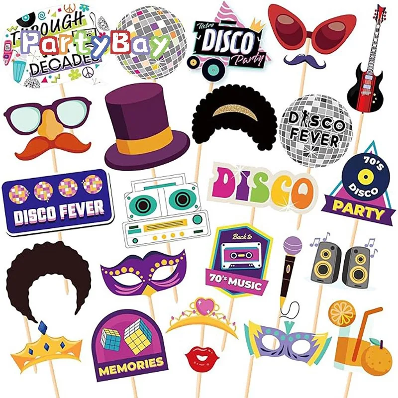 25 Stück/Packung Retro 70er Disco-Thema Foto-Requisiten Hip-Hop Musik Party Kostüm Masken für Geburtstag Junggesellinnenabschied Dekoration