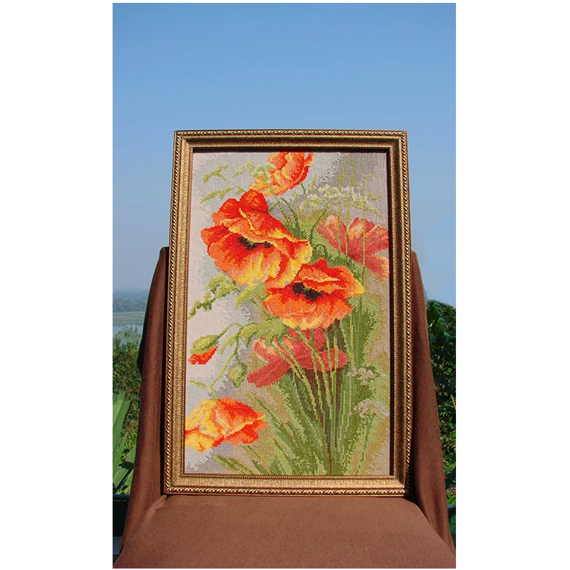 Poppy Flowers Patterns Counted Cross Stitch Set DIY 11CT 14CT 16CT Stamped DMC Cross-stitch Kit Embroidery Needlework Home Decor