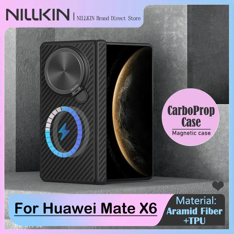 

Магнитный чехол NILLKIN для Huawei Mate X6, чехол из арамидного волокна с металлической подставкой в рамке, ультратонкий прочный и защитный экран от царапин