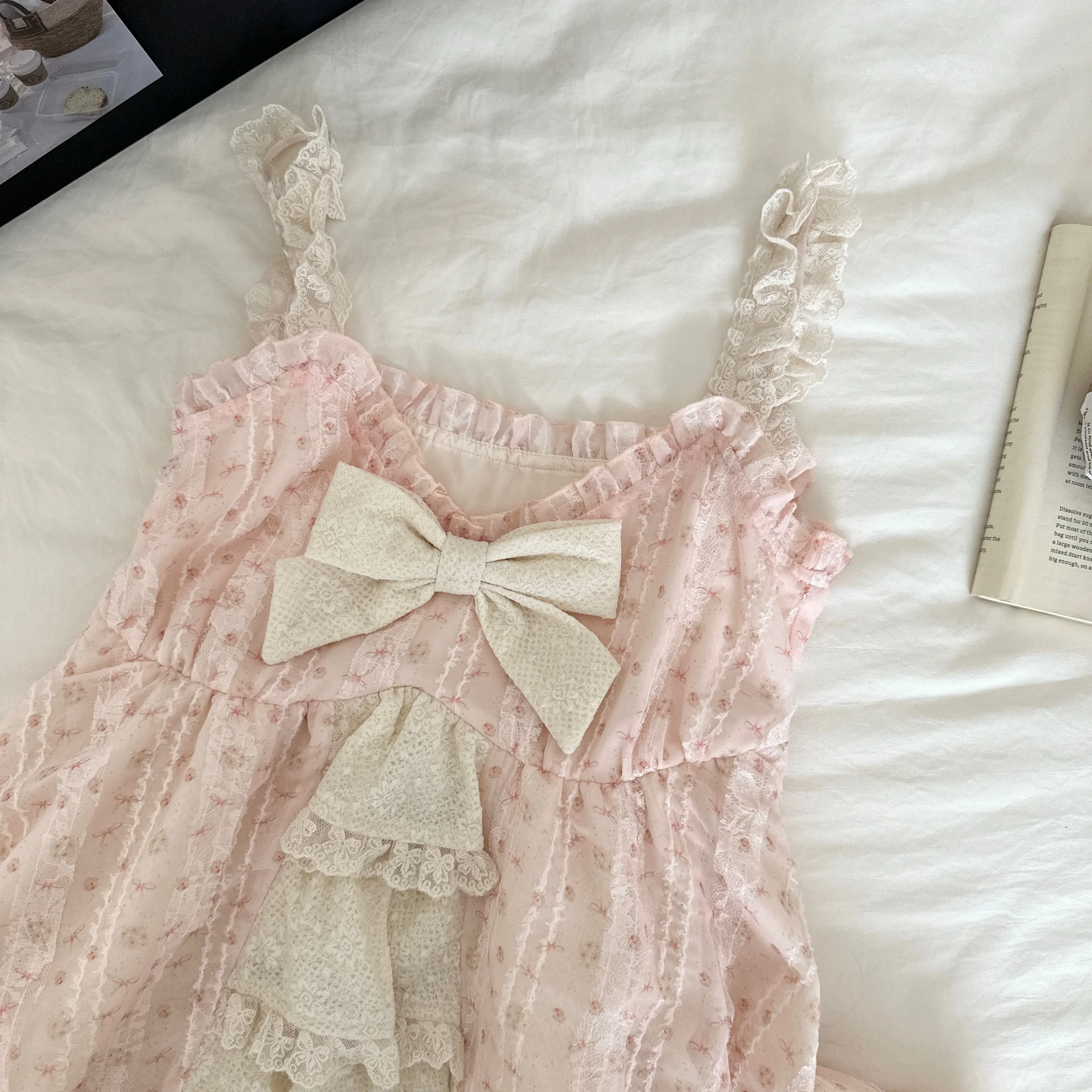 

Sweet Lolita Bow Elegant Lace Dress Women Puff Sleeve Ruffle Skirt Princess Style Vintage Fairy Kawaii Outfits 2025 Fashion New