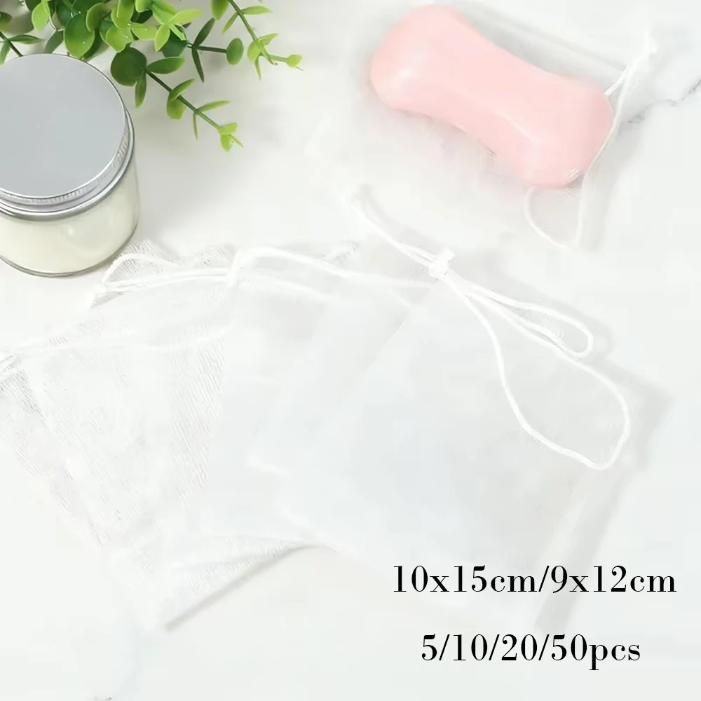 5/10/20/50pcs Soap Foaming Net Bag Drawstring Mesh for Facial Cleanser Body Wash Shower Bathroom Cleaning Supplies