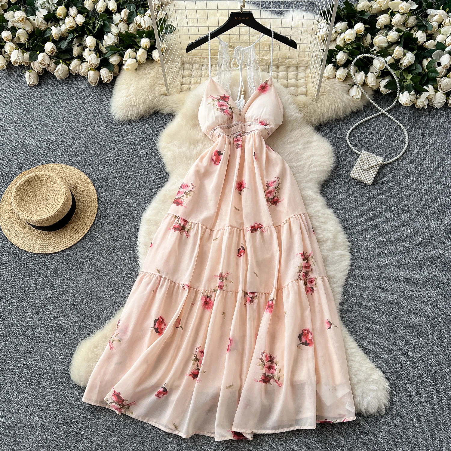 

Sexy off shoulder A-line Ruched halter slim print Elegant Dresses Beach Boho Vestido Korean Summer Women Dress