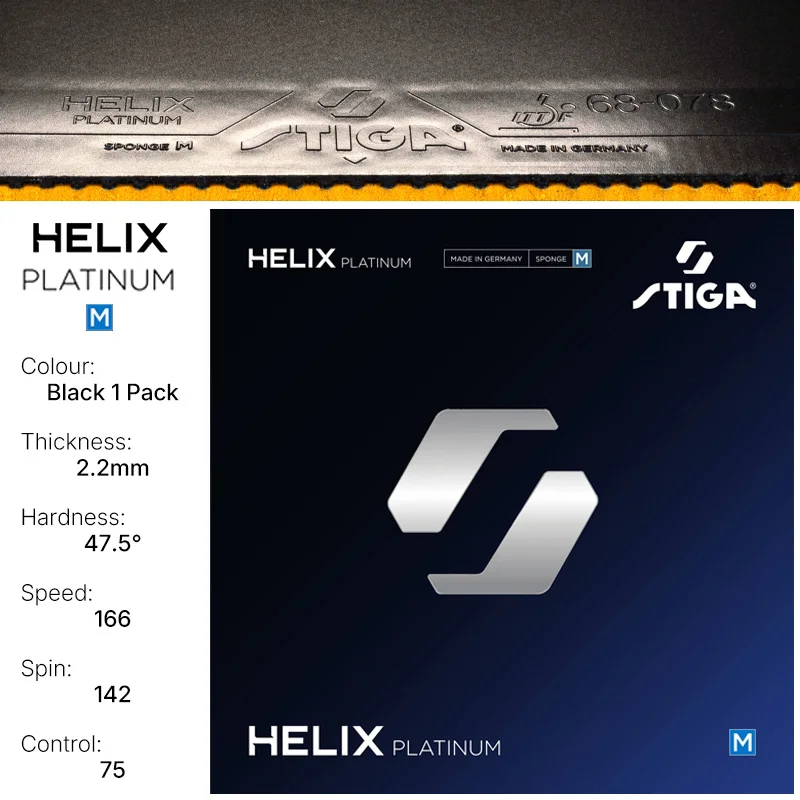 STIGA HELIX Platinum M Tafeltennisrubber, hoge tensor, niet-klevend, met spons, origineel Stiga tafeltennisrubber.