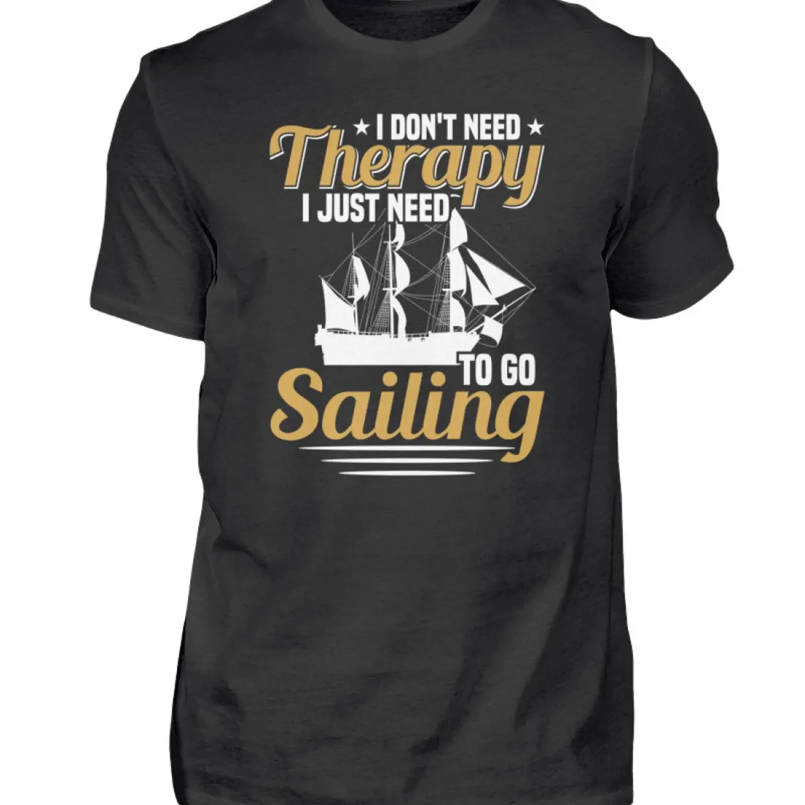 Camiseta de hombre vintage lavada estilo streetwear elástica con estampado de capitán de barco de vela y la frase 'I Don't Need Therapy Just To Go'