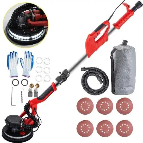 850W Variable Electric Drywall Sander, 800-1750 RPM, Foldable Design, Light & Vacuum Bag Included