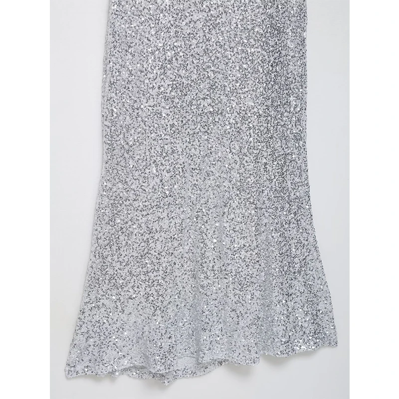 YENKYE Donne di Stile Europeo E Americano Nuovo Alla Moda E Sexy Paillettes Sling Dress Backless Scollo A V Midi Abiti Da Festa