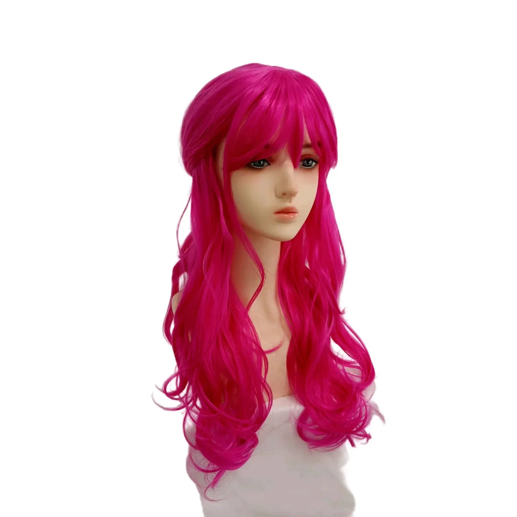 Pink Long Wavy Synthetic Cosplay Wig Bangs Half Up Half Down Heat Resistant Hair Wig Adult Women Anime Role Play Halloween Party - view 5