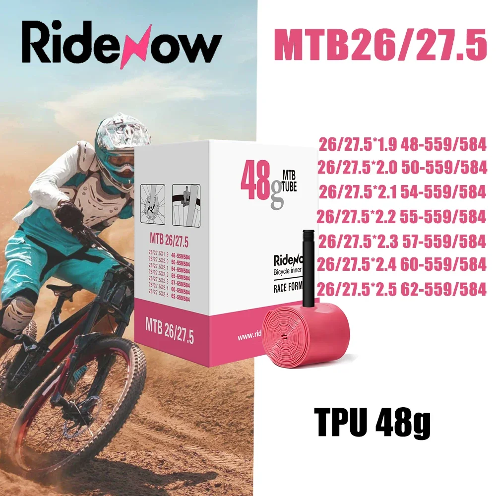 RideNow Ultralight Rubber TPU MTB Gravel 29 Bike Inner Tube 29x1.5 2.5 Inch Mountain Bicycle Inner Tube French Valve 45mm