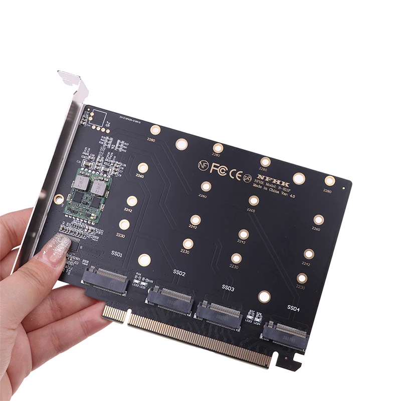 การ์ดแปลงฮาร์ดไดรฟ์ M.2 NVMe SSD เป็น PCIE X16M Key แบบ 4 พอร์ต, ความเร็วในการถ่ายโอนข้อมูล 4 x 32Gbps (PH44)