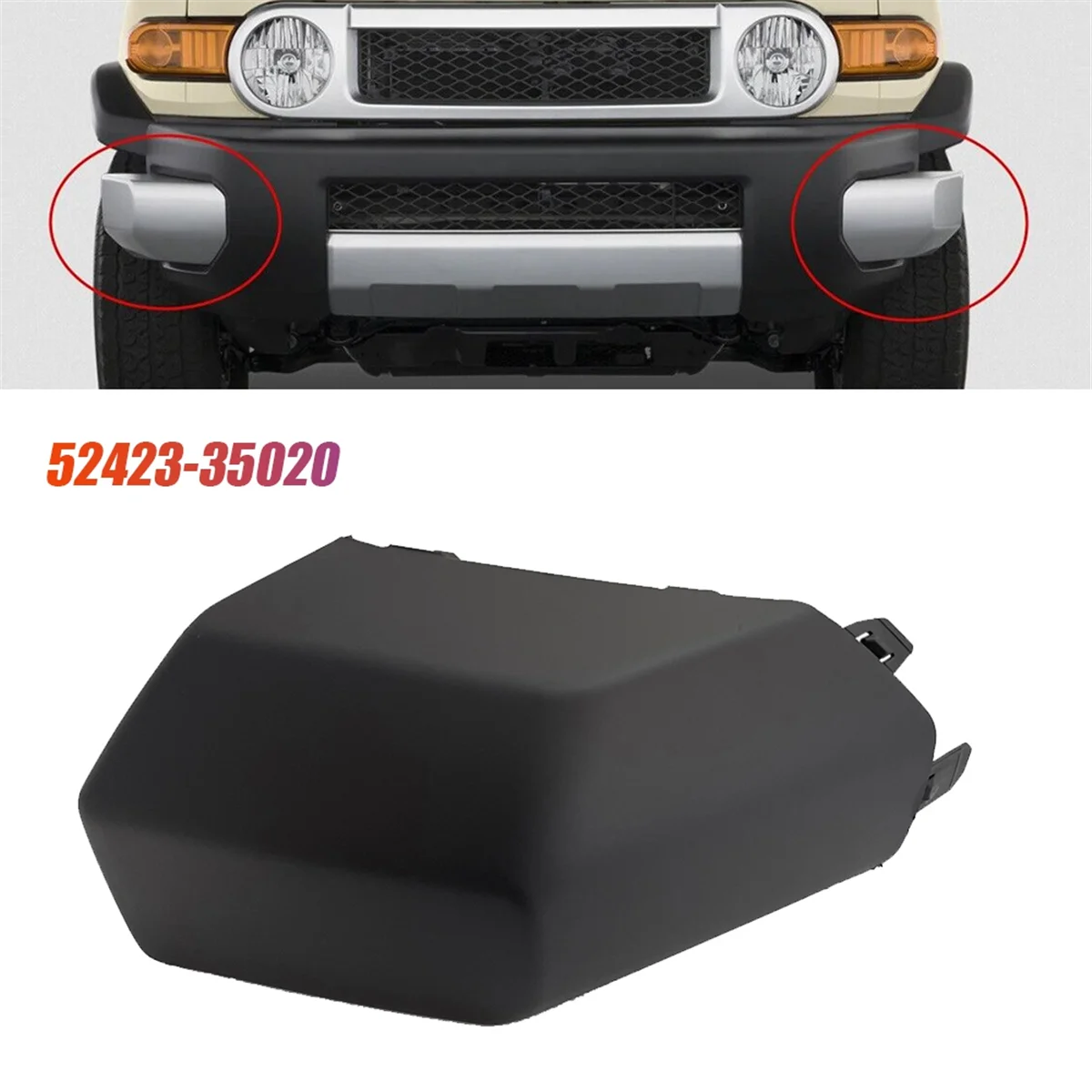 Tampa de canto do pára-choques dianteiro esquerdo, forro lateral, tampa final, protetor de almofada Shell, Toyota FJ Cruiser 2007-2014, 52423-35020, 35030