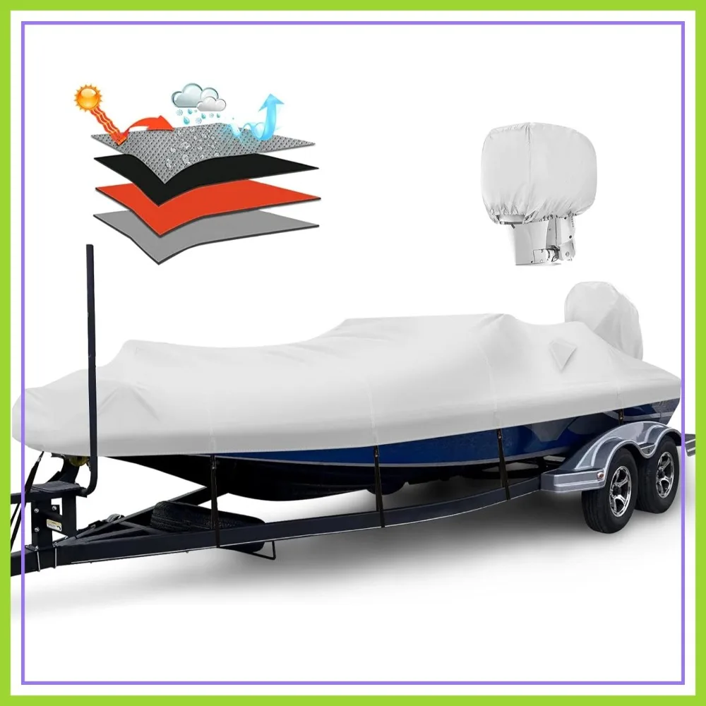 

Heavy Duty Waterproof 1200D PU Boat Cover 20-22ft with Motor Cover, Anti-UV Polyester Canvas, Trailerable for Bass Boat, V-Hull, Runabout, Fishing Boat, Ski Boat with Straps