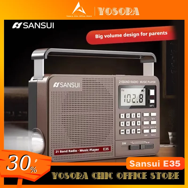 Sansui E35 Full Band Radio Portable Hifi Bluetooth Digital Retro RadioMp3/Tf/U-Disk Music Custom Led Flashlight Player Speakers