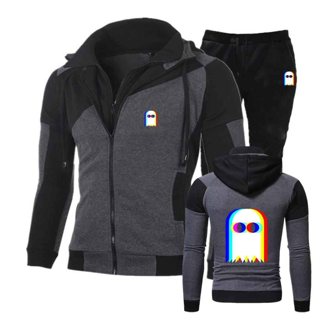 

2025 Hoodies Suitable Spring And Autumn Men's Funny Ghost Psychedelic Vaporwave Halloween EDM Music Logo Print Pants Suits