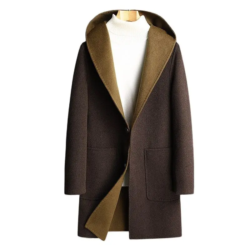 BATMO 2023 new arrival autumn  wool long hooded trench coat men,reversible cape coat Overcoat,  8806