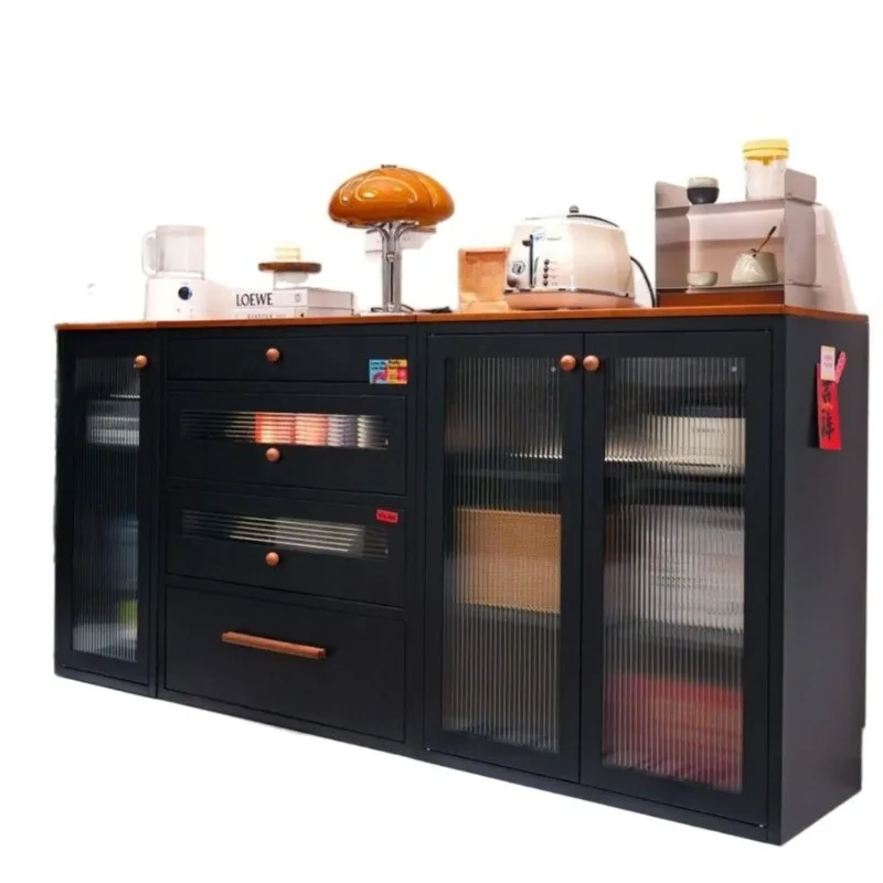 

Antique metal dining side cabinet against the wall Living room storage black storage coffee cabinet