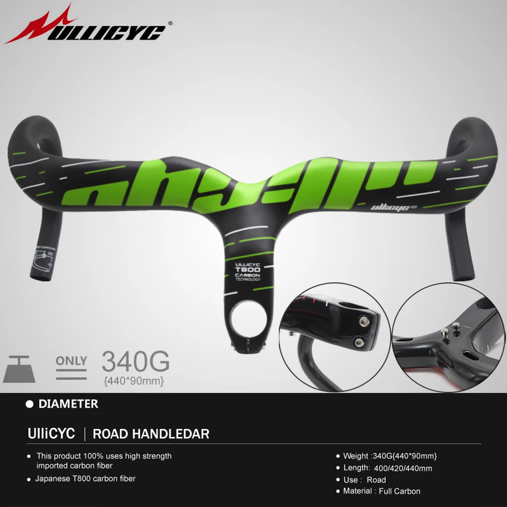 

ULLICYC Carbon Rider 3K Carbon Road Bicycle Integrated Handlebar, 400/420/440*90/100/110/120mm, YT340 Carbon Fiber