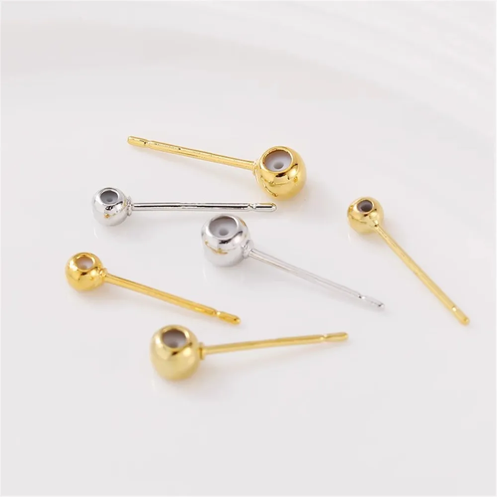 

S925 Silver Needle 14K Gold-Color Glue Stuffed Bean Earrings Ear Needles Handmade Diy Earrings Ear Jewelry Material Accessories