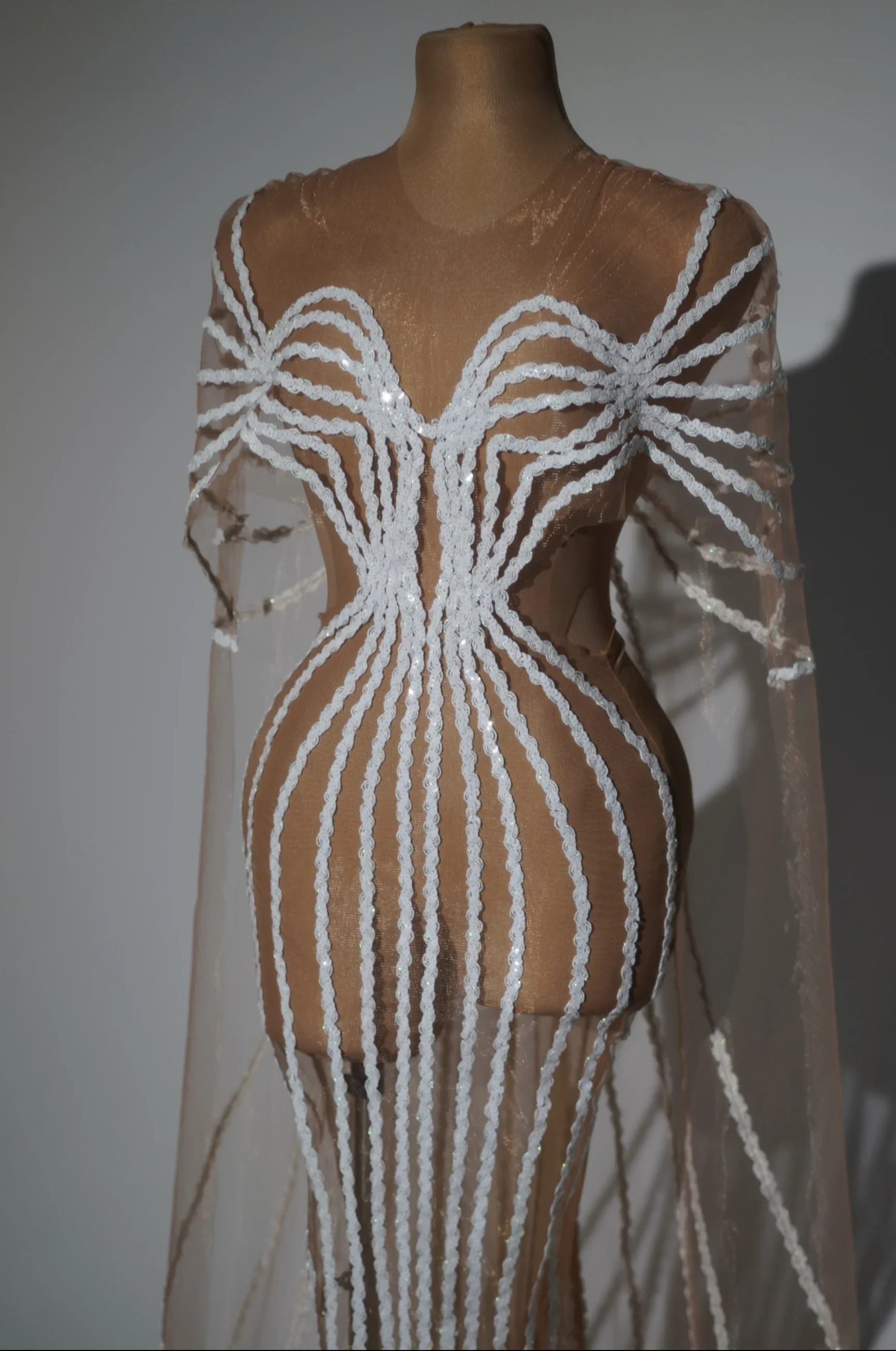 Clube showgirl sexy vestido de festa boate ver através longo robe elegante vestido de noite feminino tira carnaval fantasia drag queen