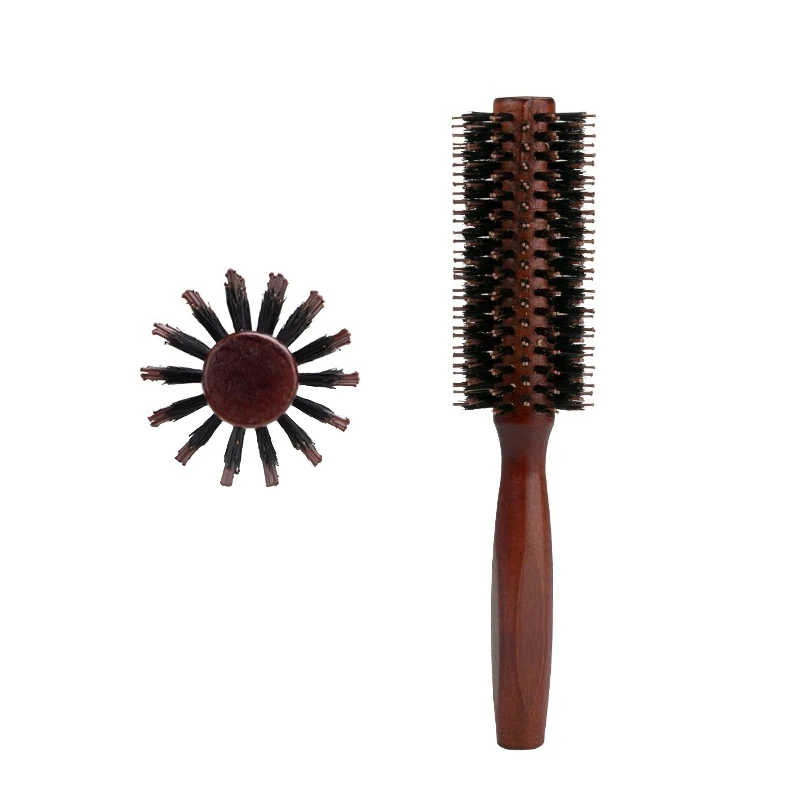 1Pcs Wood Handle Round Rolling Brush Straight Twill Hair Comb Boar Bristle Round Barrel Hair Curling Brush Hairdressing Tool