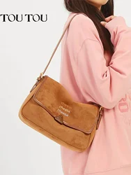 TOUTOU Luxury Handbag Purses for Women Fashion Designer Shoulder Bag Brown Magnetic Buckle Fabric Tote Strap Bag Female Replica