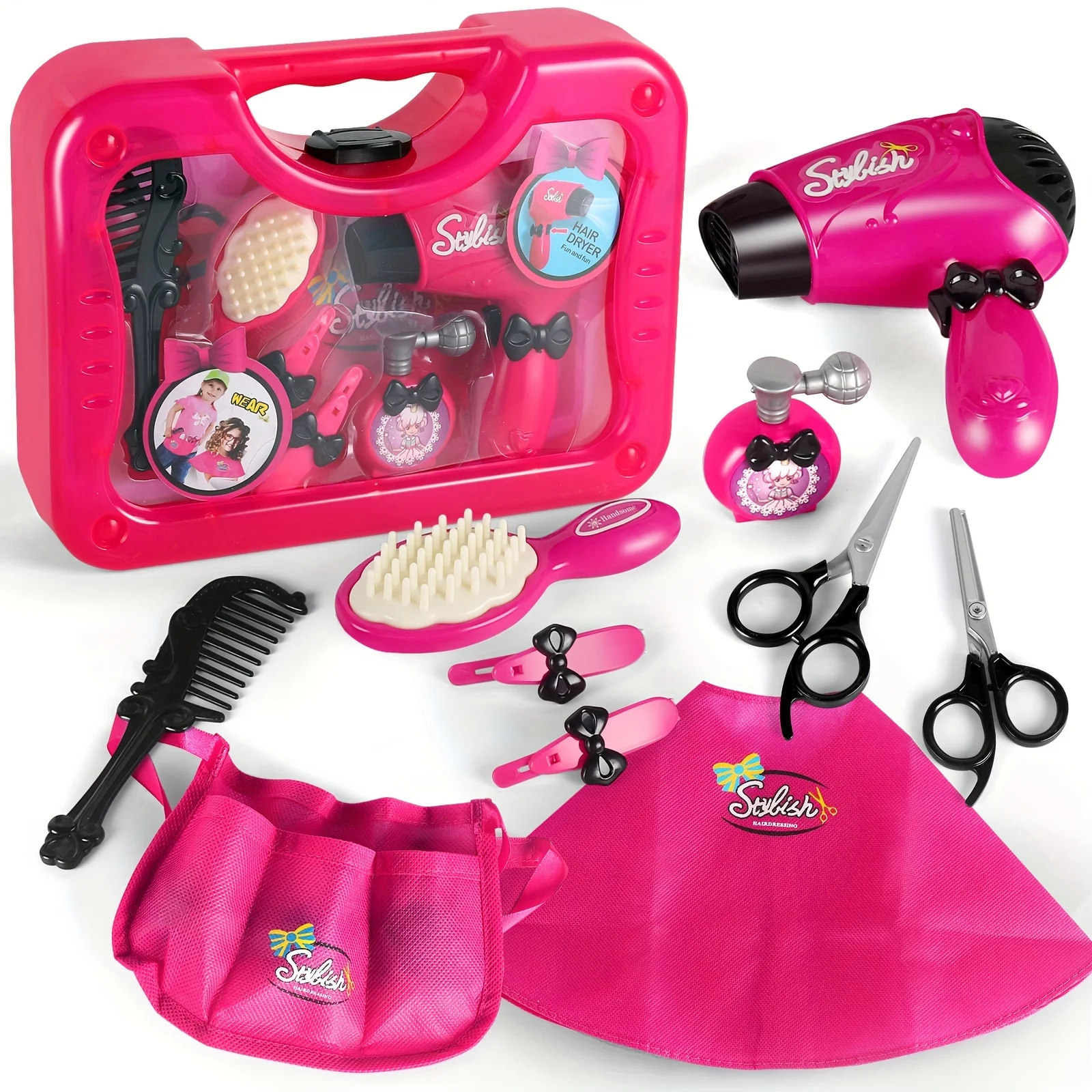 Pretend Play Girls Beauty Salon Toy Set with Hair Dryer,Barber Apron and Styling Accessories - Perfect for Imaginative Play gift