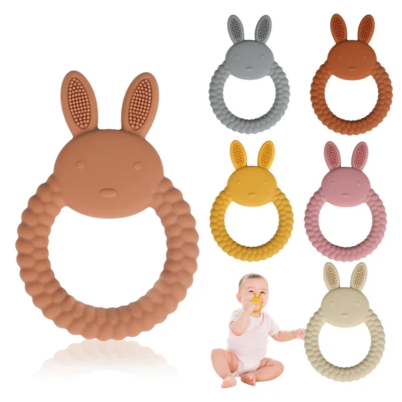 

1pc Baby Silicone Teether Babies Chew Toy Cartoon Rabbit Rodent Teething Ring Food Grade Teething Molar Toys Infant Rattle Toy