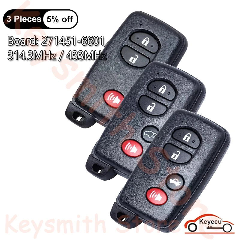 

KEYECU 3 4 Btns 314.3MHz 433MHz for Toyota RAV4 Land Cruiser Avalon Corolla Camry Auto Smart Remote Key Fob HYQ14AEM 271451-6601