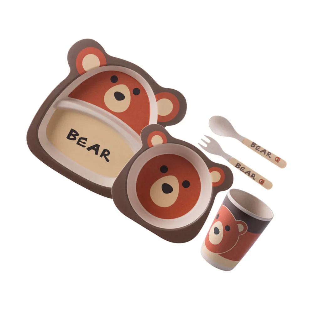 

Набор детской посуды, тарелка для кормления ребенка, мультяшная детская посуда из бамбукового волокна, в комплект входит тарелка, миска, чашка, ложка, вилка, портативная, легкая
